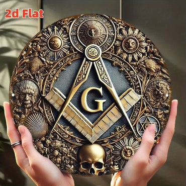 Freemason symbol metal wall decoration with G, protractor and ruler patterns, durable indoor and outdoor decoration,
