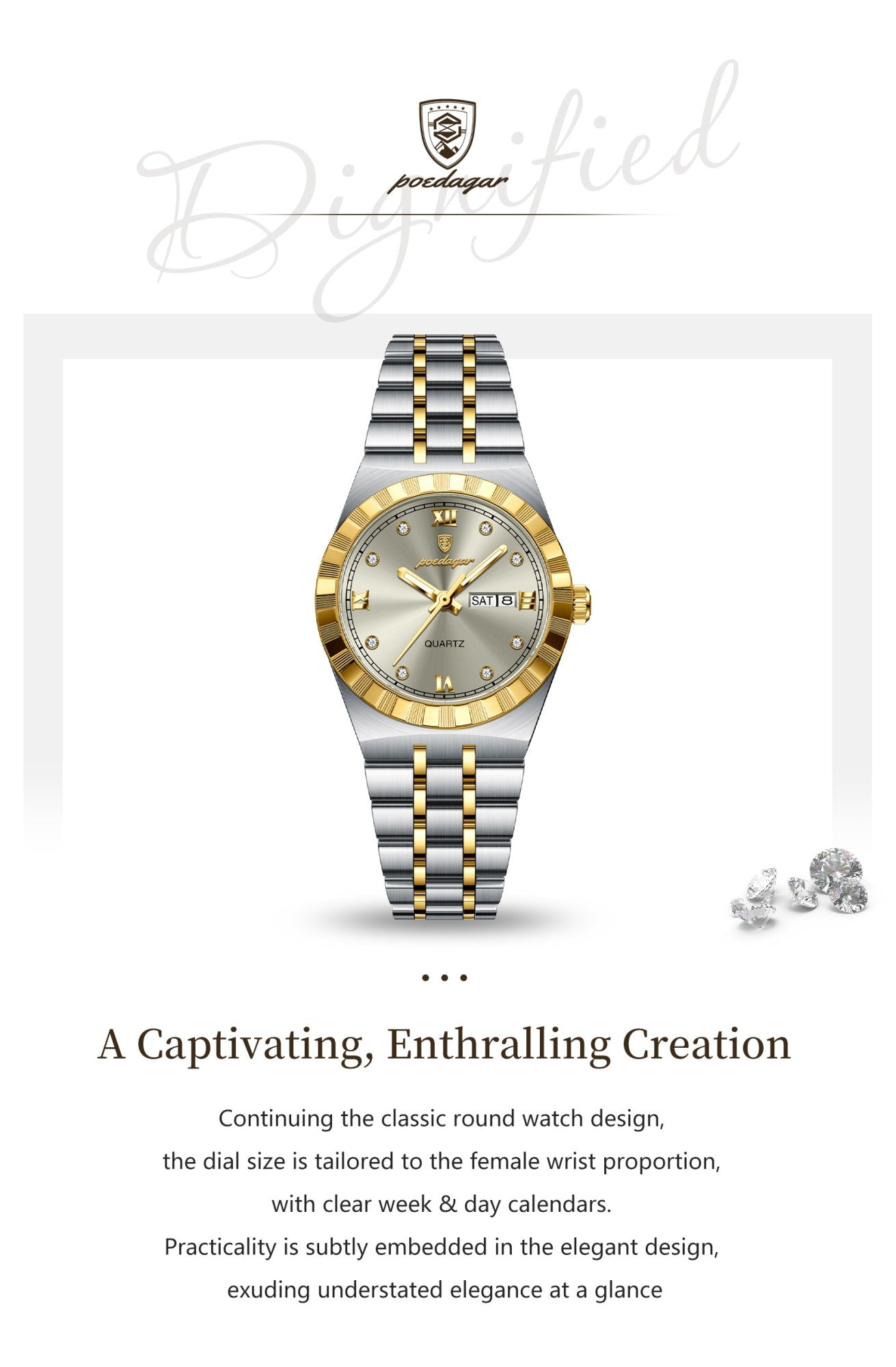 POEDAGAR Luxury Original Ladies Watch Luminous Waterproof Week Date Woman Wristwatch Stainless Steel Women Quartz Watches Female