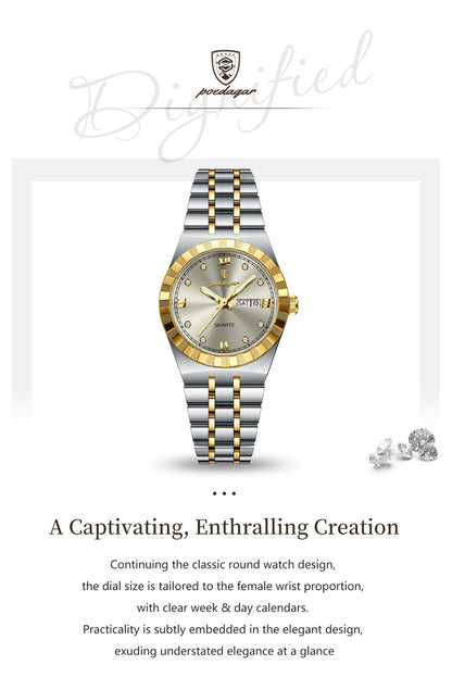 POEDAGAR Luxury Original Ladies Watch Luminous Waterproof Week Date Woman Wristwatch Stainless Steel Women Quartz Watches Female