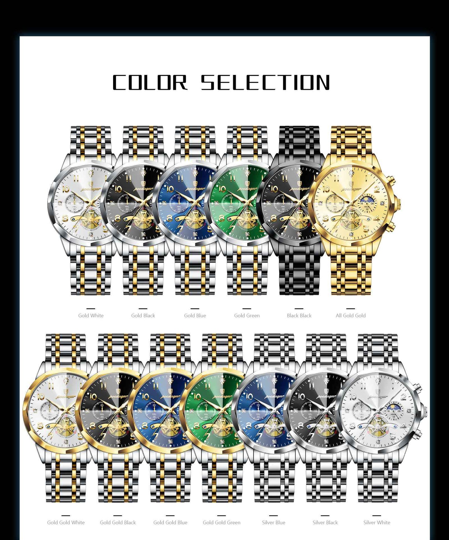 POEDAGAR Luxo Alta Qualidade Relógio de Pulso Masculino Cronógrafo Aço Inoxidável Quartzo Relógios Masculinos Impermeável Luminoso Relógio Masculino Reloj