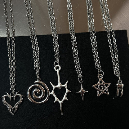 Colar com Pingente de Dente de Coração e Fogo em Forma de Flail Y2K para Mulheres e Homens, Joias da Moda Gótica e Punk?