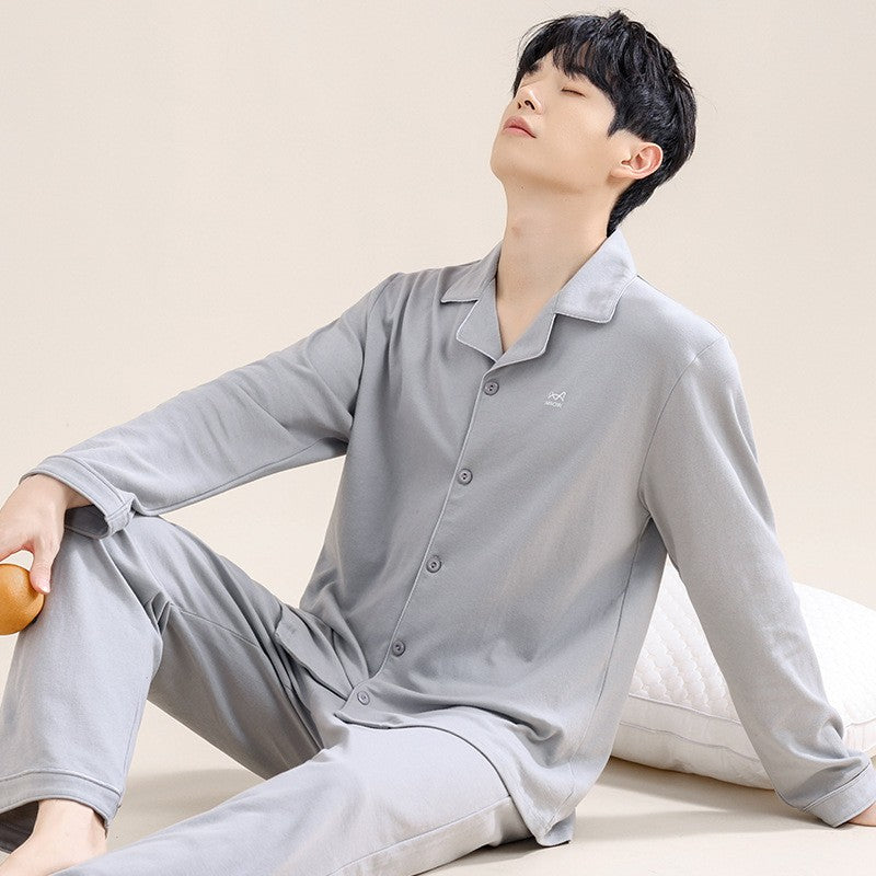 High Quality 100% Cotton Pajamas Suit Men Outside Classic Simple Male's Homewear Fashion Soft Breathable Sleepwear Business Gent