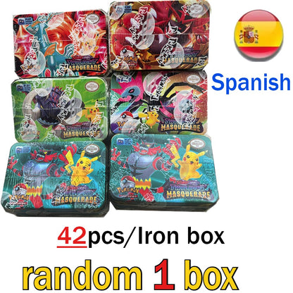 Hot 41/42/48/68/118/210 Caixa de Ferro Pok é mon Pikachu Trading Game Card PTCG Mewtwo Sylveen Série de Brinquedos Anime Battle Card