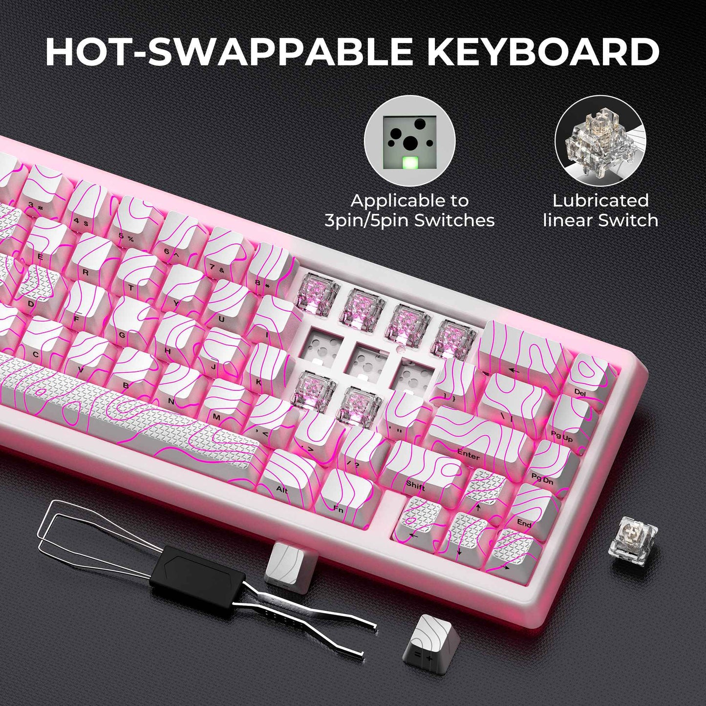 Teclado Mecânico XVX M67 JadeStone com Teclas IMD-Tech Hot Swappable Design Gasket Teclado com Retroiluminação RGB Personalizada Tri-Modo
