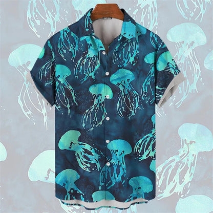 2025 Men's Shirt Hawaiian Marine Animal Print Top 2025 New Summer Whale Pattern Short Sleeved Top Camisas Estampadas