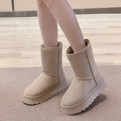 2024 winter new thick-soled and fleece snow boots round head fashion set feet in mid-barrel cotton shoes