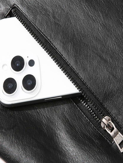 Men's Large Leather Jacket Fashion Collar PU Leather Motorcycle Slimming Cycling Coat New Men Waterproof Leather Jacket