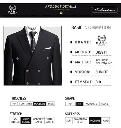 DAROuomo 2025  Men Suit Slim Fit Formal Business Work Wear Suits 2Pcs Set (Jacket+Pants)DR8211