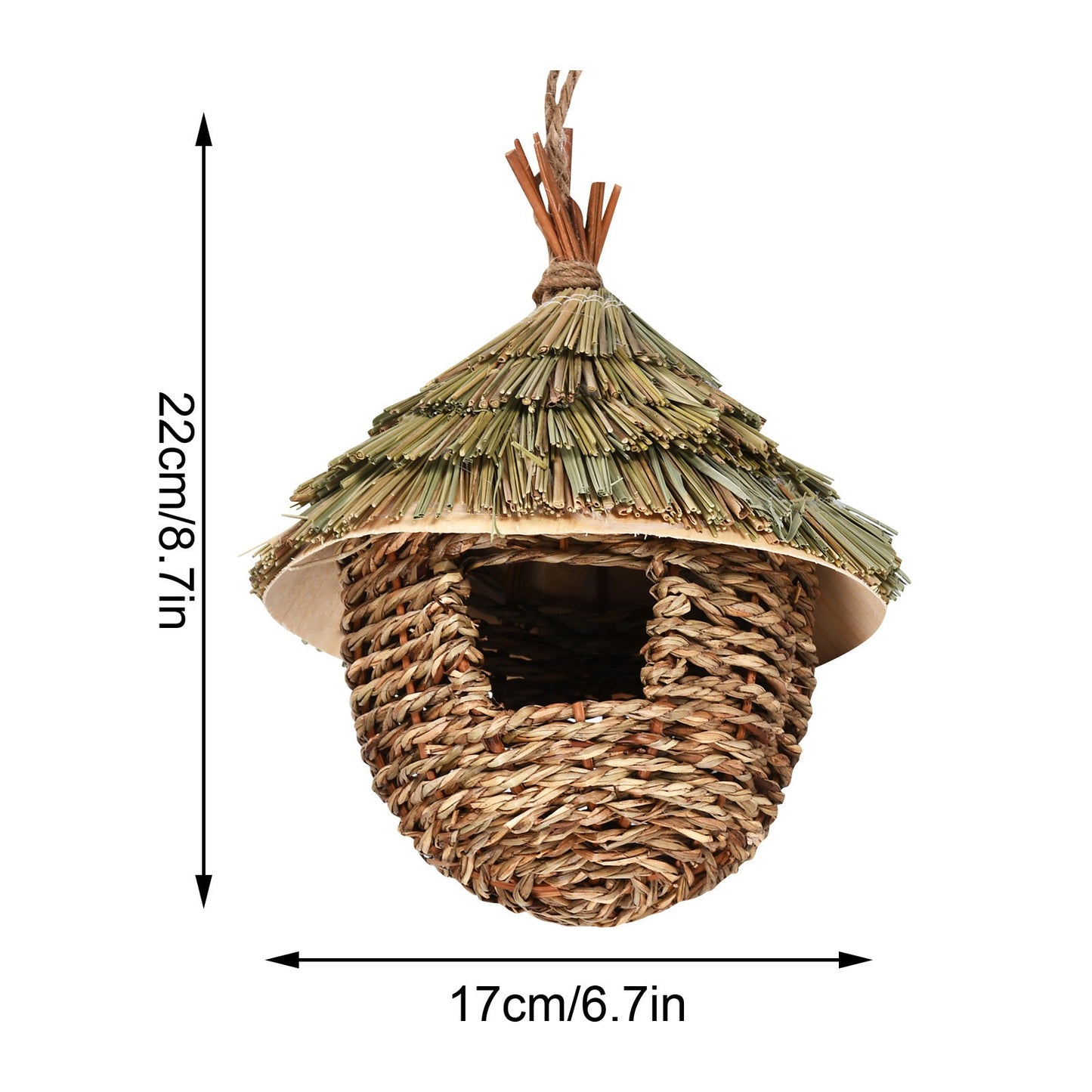 Ninhos de beija-flor de palha de capim natural trançados à mão, casas decorativas para ambientes externos, acessórios para quarto de animal de estimação, jardim, pátio e gramado