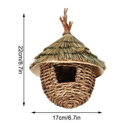 Ninhos de beija-flor de palha de capim natural trançados à mão, casas decorativas para ambientes externos, acessórios para quarto de animal de estimação, jardim, pátio e gramado
