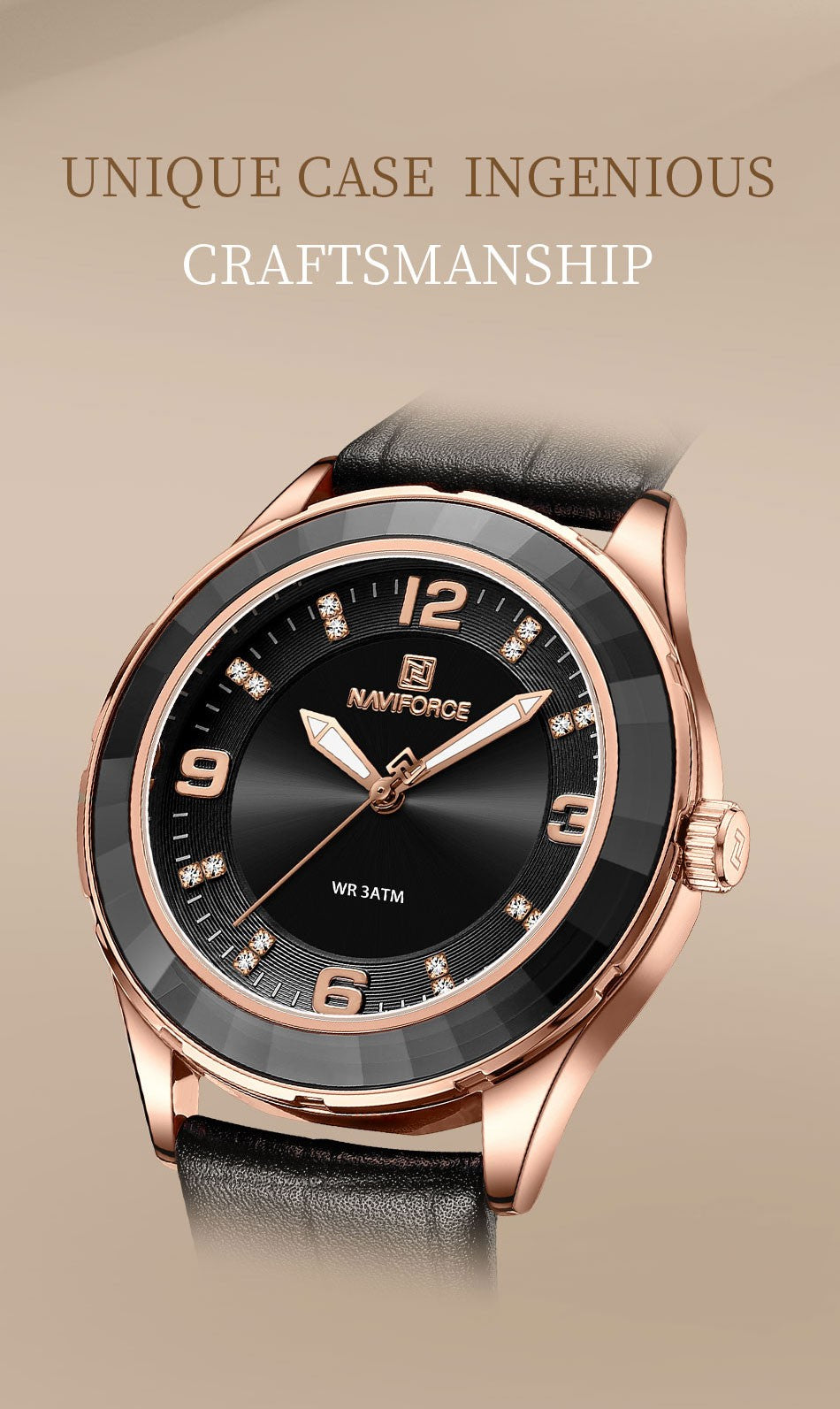 Naviforce 5040 Original New Woman Black Leather Classic Watch Ladies Girls Wristwatch Elegant Quartz Women's Watches