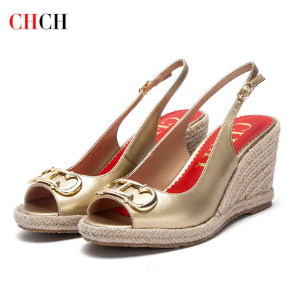CHCH Women's Sandals Summer New Wedge Fish Mouth High Heel Open Toe Platform Summer Formal Shoes 8.5cm
