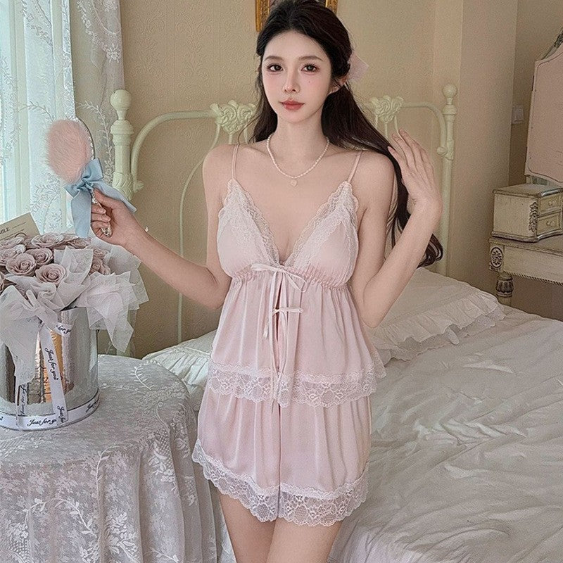 French-Style Strapless Nightgown for Women Summer Strapless Robe Two-Piece Set Summer Purely Sensual Beauty Straps with Padded C