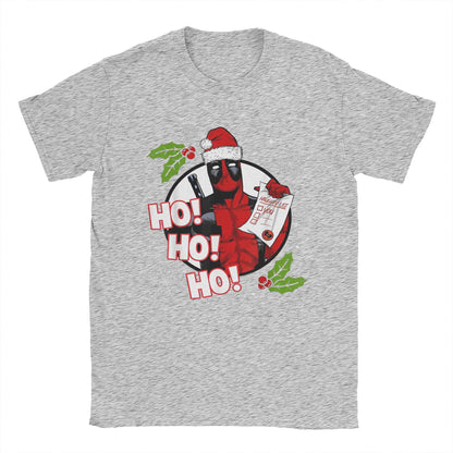 Men's Deadpool Santa Naughty List Christmas Graphic T Shirts HO! 100% Cotton Tops Novelty Short Sleeve O Neck Tees Gift T-Shirt