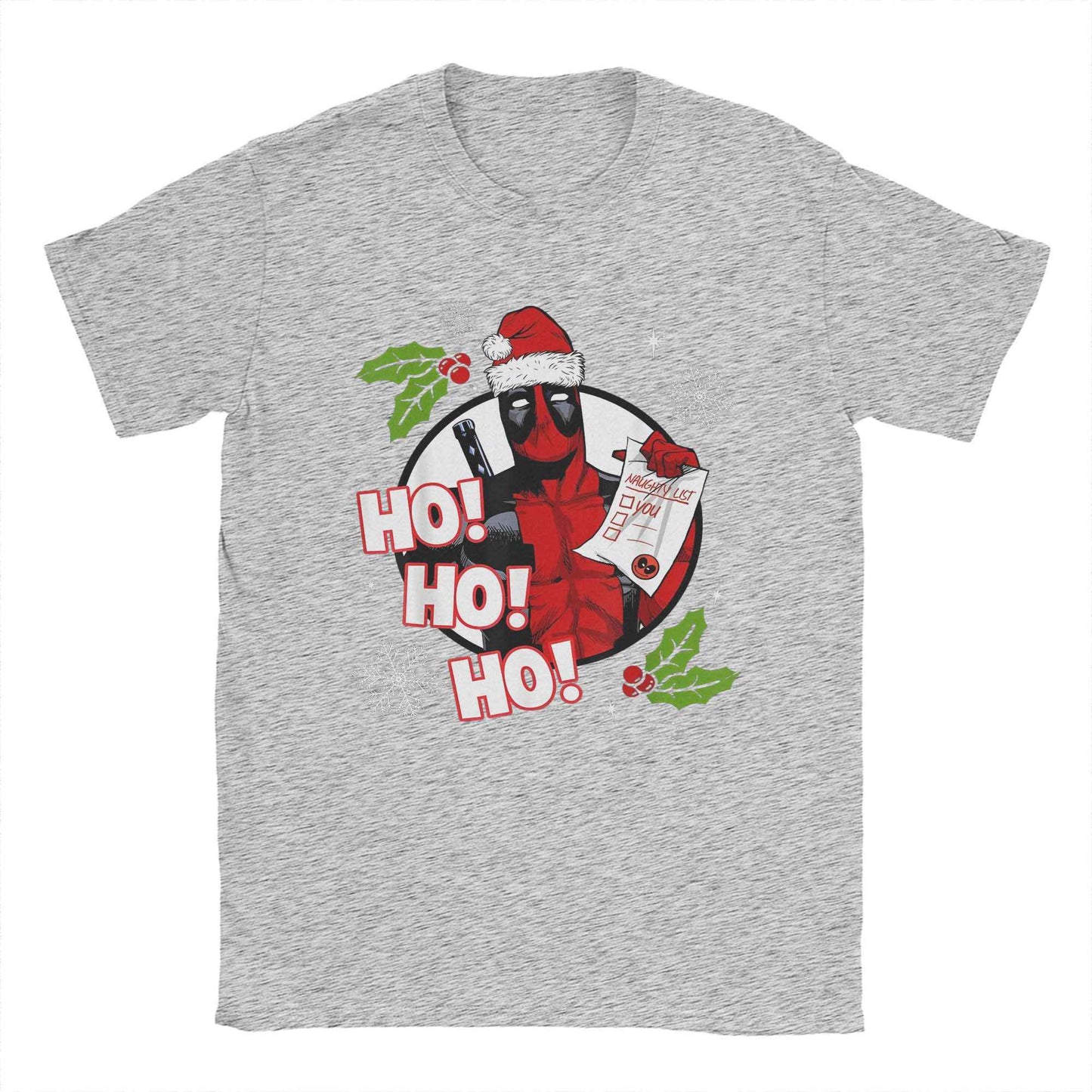 Men's Deadpool Santa Naughty List Christmas Graphic T Shirts HO! 100% Cotton Tops Novelty Short Sleeve O Neck Tees Gift T-Shirt
