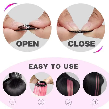 Extensões de Cabelo Cintilantes em Degradê de Três Cores Presilhas de Cabelo Sintético Cintilante Arco-Íris Resistente ao Calor
