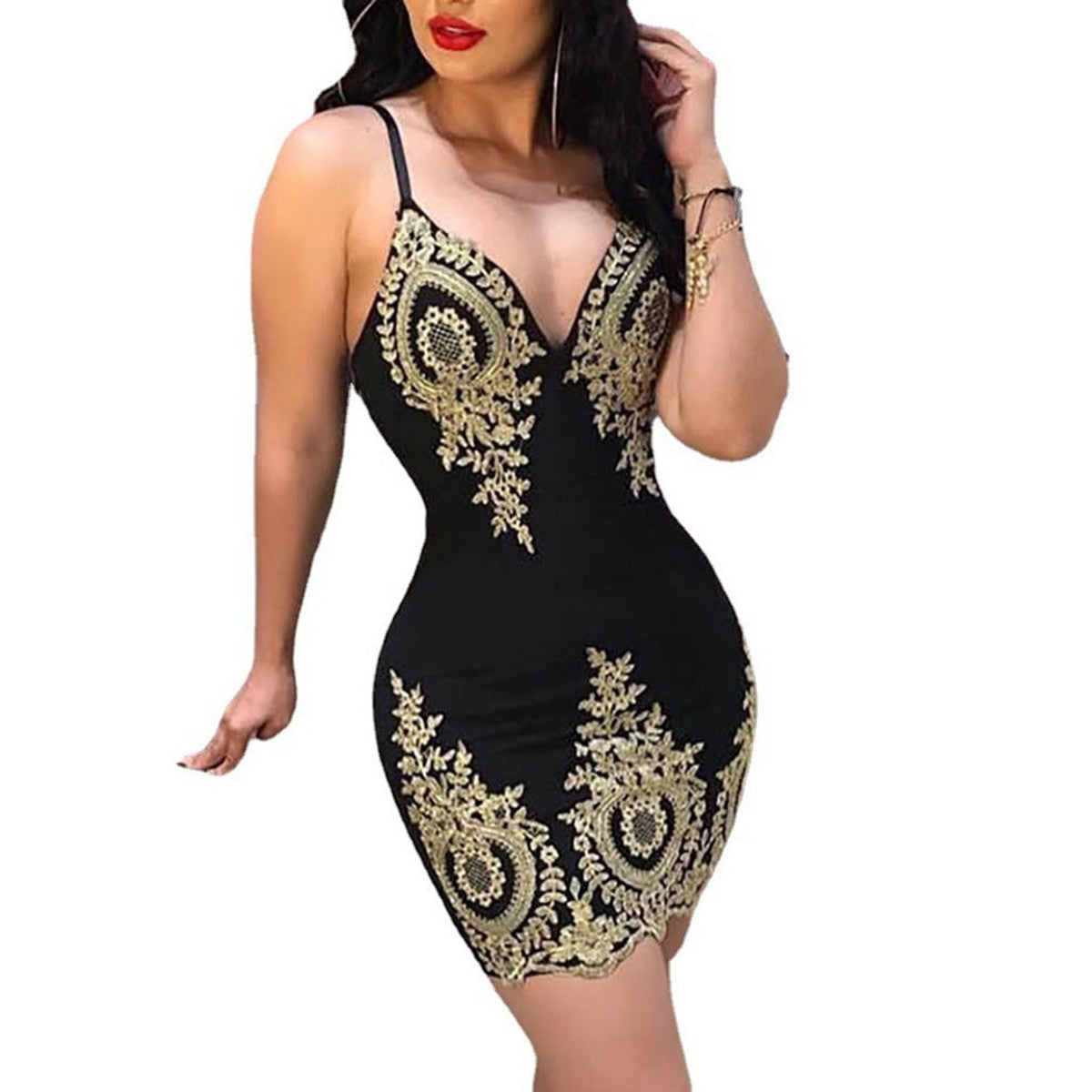 Sexy summer party halter dress Sleeveless slim-fit mini dress with low neck and