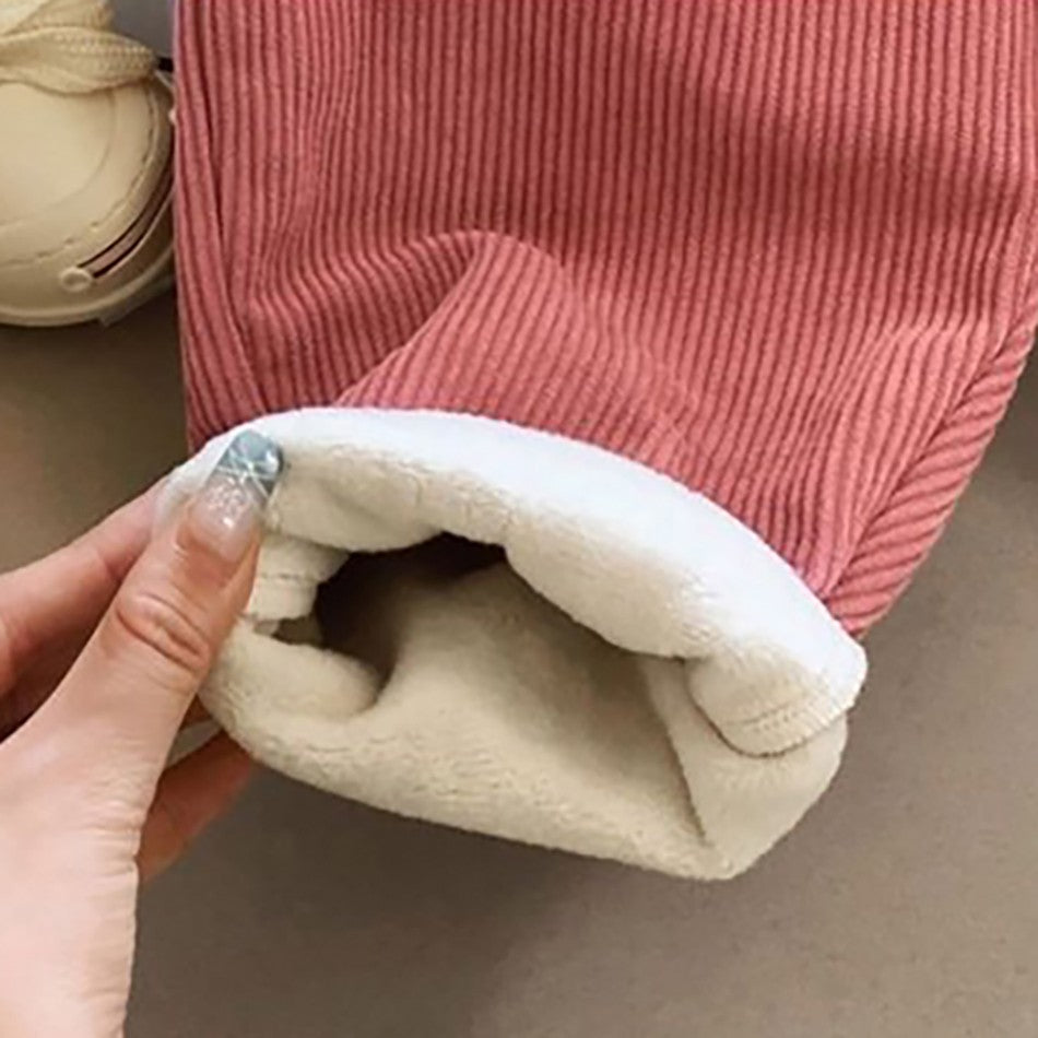Baby Kids Corduroy Pants Children Fleece-Lined Thermal Winter Warm Straight Leg Casual Trousers for Boys Girls Clothing