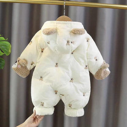 Winter Newborn Baby Romper Thicken Cotton Jumpsuit Infant Onesie Fleece Lining Hooded Rompers for Boy Girl Clothes Kids Outfit