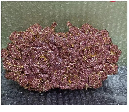 Golden Silver Luxury Crystals Evening Bags Fashion Rose Flower Diamonds Clutch Bags Soiree Purse Women Wedding Bride Handbags