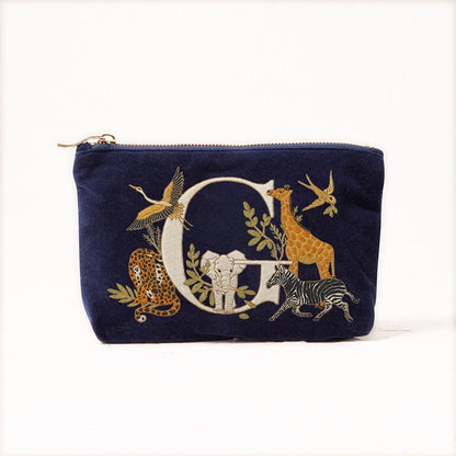 Velvet Clutch Makeup Bag Featuring Cute Animal Alphabet Print