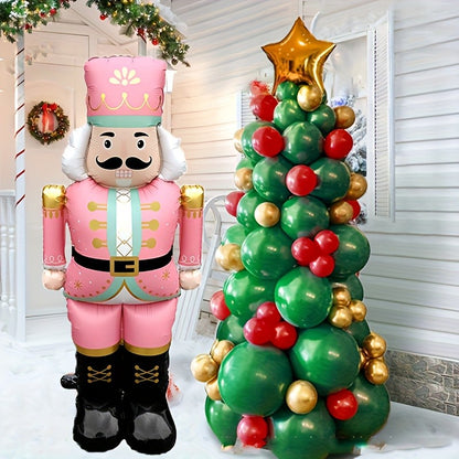 1 Christmas Standing 48-Inch Nutcracker Balloon, Pink and Red Birthday Party Atmosphere Decorations, Indoor/Outdoor Event Props