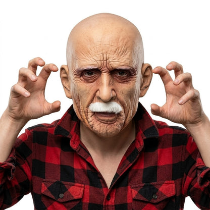 Realistic Full Head Latex Mask with Beard for Men Halloween Costume Party Prop Old Man Cosplay Headgear