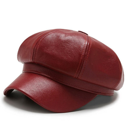 Chapéu Octagonal de Couro para Outono e Inverno Estilo Britânico Retrô Casual Boina Feminina Fofa da Moda Versátil