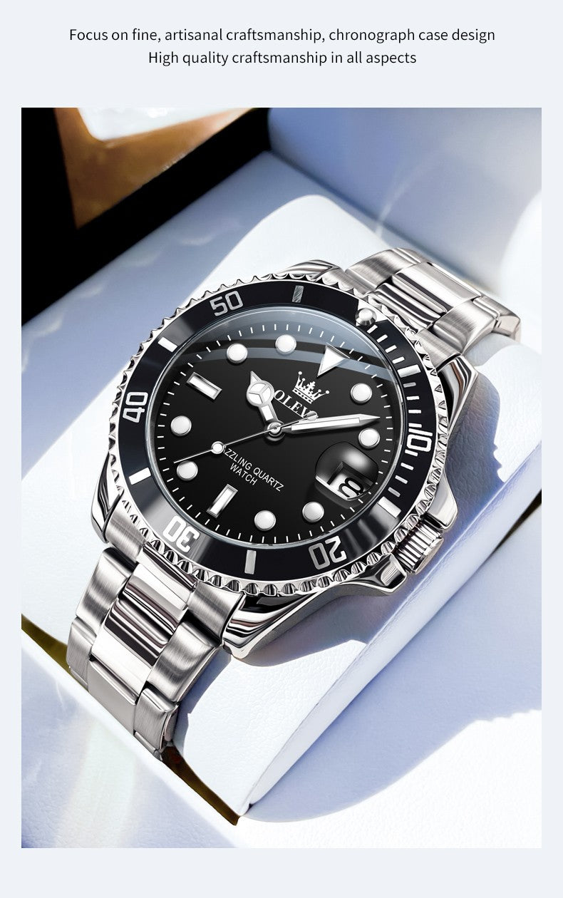 OLEVS Men's Watches Trend Luxury Fine Steel Strap Big Date Original Brand Quartz Wristwatch for Man Waterproof Luminous 5885 New