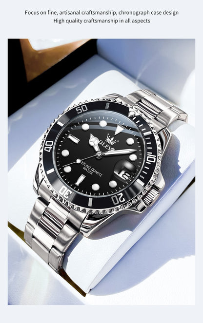 OLEVS Men's Watches Trend Luxury Fine Steel Strap Big Date Original Brand Quartz Wristwatch for Man Waterproof Luminous 5885 New