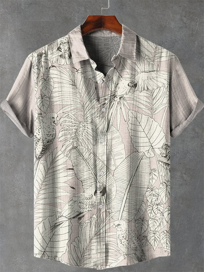 2025 tropical jungle print lapel casual Hawaiian shirt print style short sleeved casual shirt for men