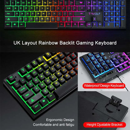 Teclado e Mouse Com Fio TF31 Conjunto Retroiluminado RGB Impermeável Luminoso Teclado de 104 Teclas Mouse com DPI Ajustável e Mouse Pad de Brinde