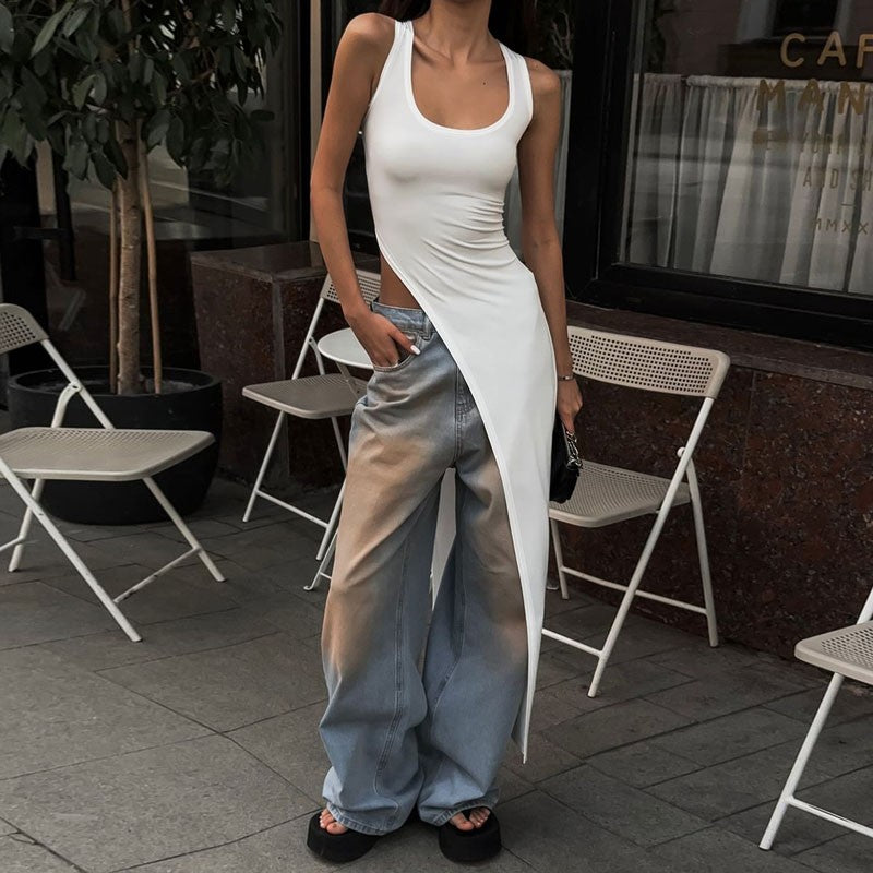 2025 Sexy Sleeveless Side High Split Dress Solid Backless Women Midi Dresses Sum