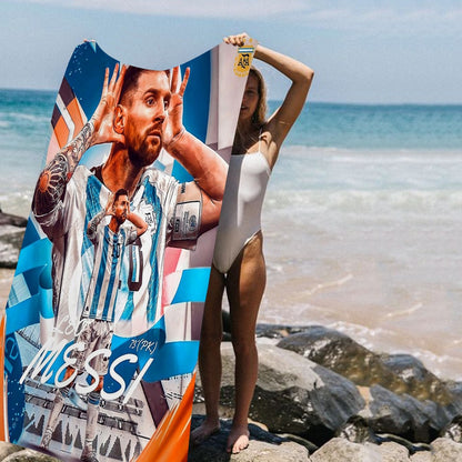 Toalha de Praia Estampada de Microfibra M-Messi, Estrela do Futebol, para Montanhismo, Yoga, Praia, Natação, Corrida, Absorvente e Macia
