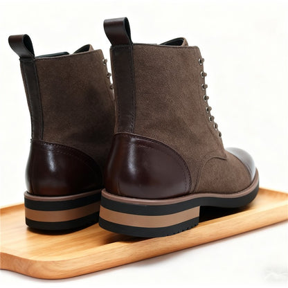 Men's Leather Lace - up Ankle Boots Retro Color - Block Formal Casual Boots Comfortable Non - slip Dress Boots For Daily Wear