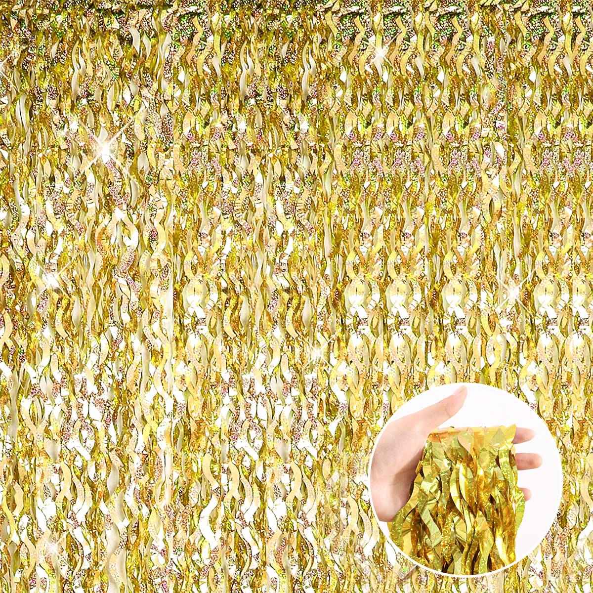 1x2m Wave Pattern Foil Curtain Decor Balloon Rain Tinsel Fringe Streamer Background for Birthday Party Wedding Decoration