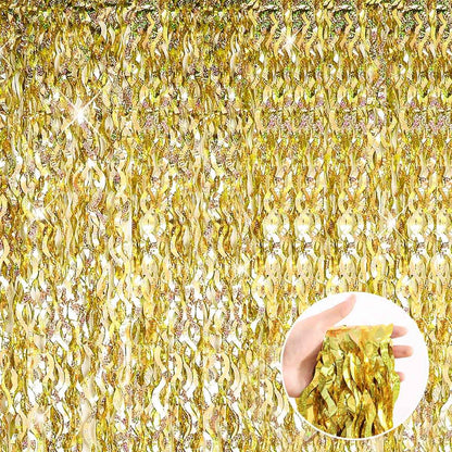 1x2m Wave Pattern Foil Curtain Decor Balloon Rain Tinsel Fringe Streamer Background for Birthday Party Wedding Decoration
