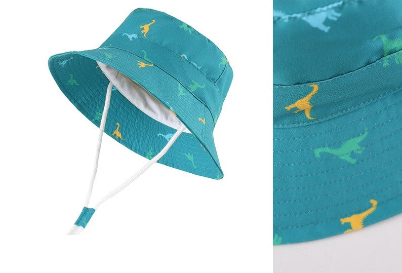 Sun Protection Hat for Kids Toddler Boys Girls Dinosaur Wide Brim Summer outdoor hat Cotton Baby Bucket Hat with Chin Strap