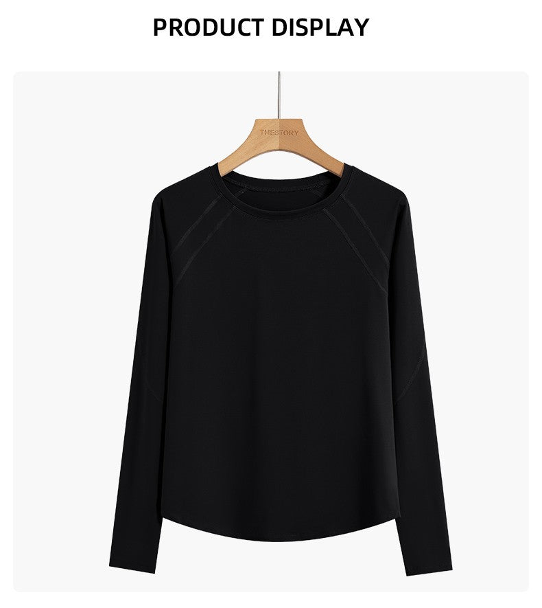 DRUR Women Long Sleeve Yoga Shirt Quick Dry Breathable Workout Top O-Neck Lightweight Pilates Running Tee Activewear Gym Clothes