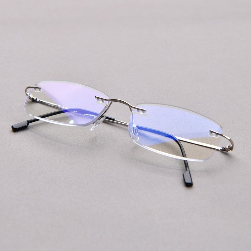 Anti Blue Light Titanium Alloy Rimless Silver Frame Men Women Rectangular 10g Reading Glasses Rimless Prescription Eyeglasses