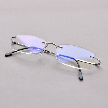 Anti Blue Light Titanium Alloy Rimless Silver Frame Men Women Rectangular 10g Reading Glasses Rimless Prescription Eyeglasses
