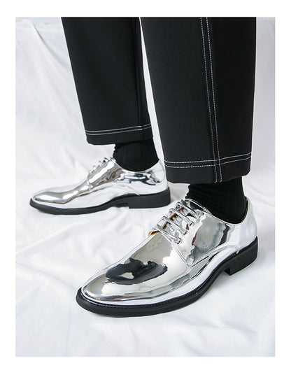 Large Size 38-50 Pointed Leather Shoes Man Business Performance Men's Dress Shoes Luxury Golden Bright Shoes Man Wedding Shoes