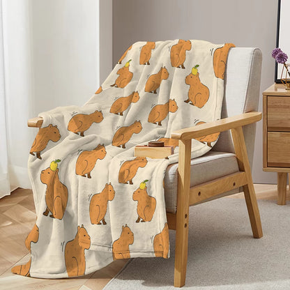Trembling Capybara Printed Throw Blanket Plush Fluffy Flannel Fleece Soft For Sofa Couch Bed