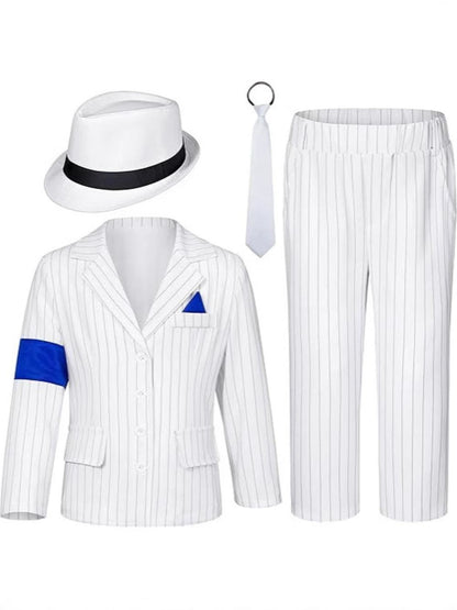 Jackson Performance Cosplay Suit White Striped Blazer Set Stage Show Iconic Bold Concert Tribute Look