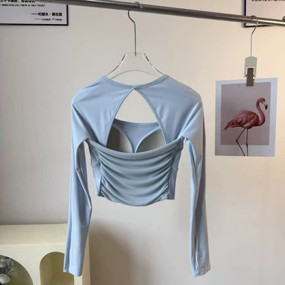 Women's Long-Sleeve Sports Top with Chest Pads, Yoga Wear, Pilates Training Fitness Apparel, Running