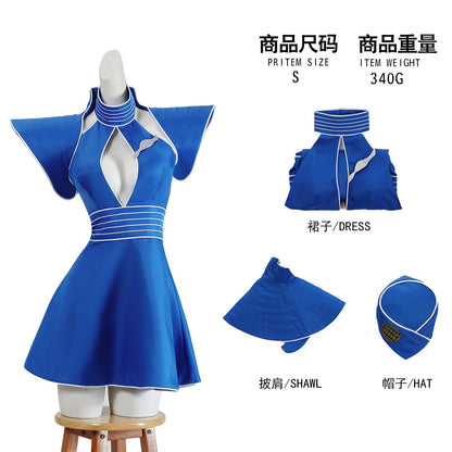 Britney Cosplay Costumes Women Blue Flight Attendant Uniform for Halloween Carnival Outfit