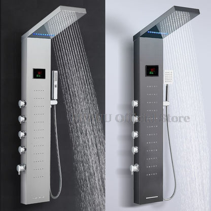 Luxury Shower For Bathroom With Digital Display Pressurized Top Nozzle Rain Shower Head Shower Room Wall Mounted Shower Set