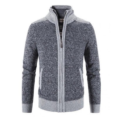New Winter Men's Patchwork Jacket Knitted Coat Fashion Cardigan Outerwear Long Sleeves Casual Thick Slim Warm Zipper Coats