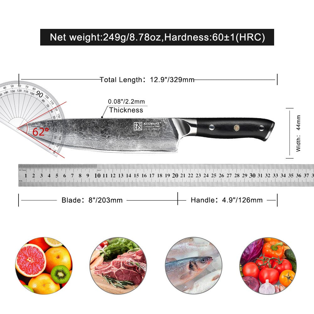 Conjunto de Facas de Cozinha KEEMAKE Design Faca de Utilidade Japonesa para Chef Faca de Corte de Aço Damasco de Alto Carbono para Vegetais e Carnes
