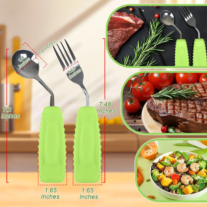 Ehucon Conjunto de Colher e Garfo Antiderrapante com Ângulo e Boca Pequena, Alças de Fácil Manuseio para Parkinson, Idosos, Tremores nas Mãos, Demência